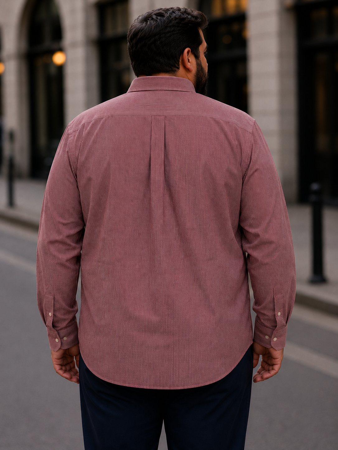 Ανδρικό κόκκινο ριγέ πουκάμισο με γιακά Plus Size CA2527 φωτογραφία